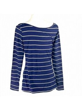 Lole Megan cowl neck top navy blue and white chalk striped organic cotton Size S